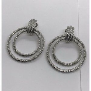 Trifari Silver tone door knob twisted rope circles clip on earrings